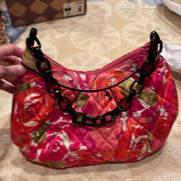 Rare silk pink floral quilted Vera Bradley shoulder bag - Picture 6 of 7